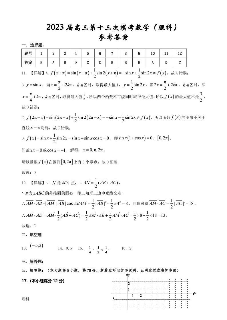 2023届陕西省宝鸡市部分学校高三第十三次模拟考试 理数答案第1页
