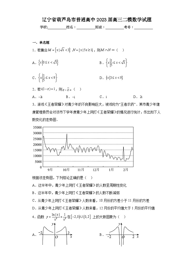 辽宁省葫芦岛市普通高中2023届高三二模数学试题(含答案)01