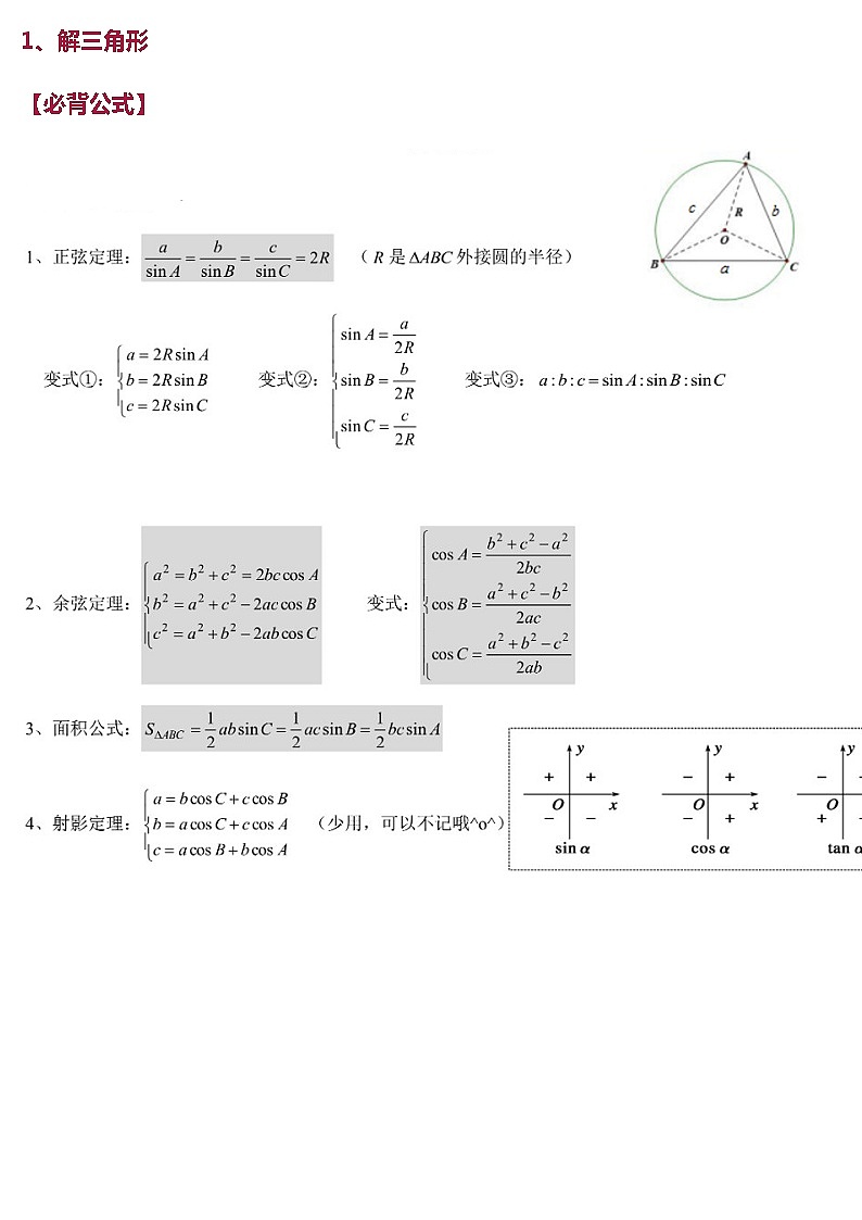 高中数学各题型通用答题模板+必背公式（精编版）第1页