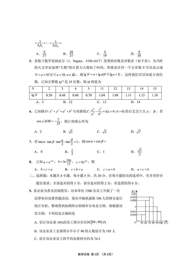 江苏省决胜新高考2023届高三年级5月份大联考数学试题（含答案）第2页