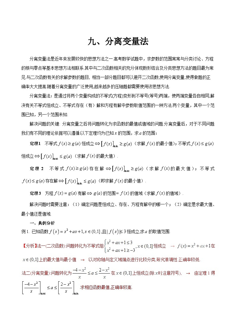高中数学常用解题方法：九、分离变量法第1页