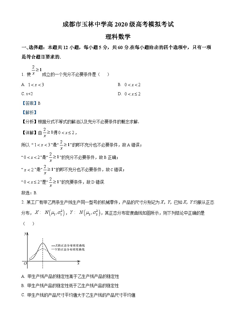 四川省成都市玉林中学2022-2023学年高三理科数学高考模拟考试试题（Word版附解析）01