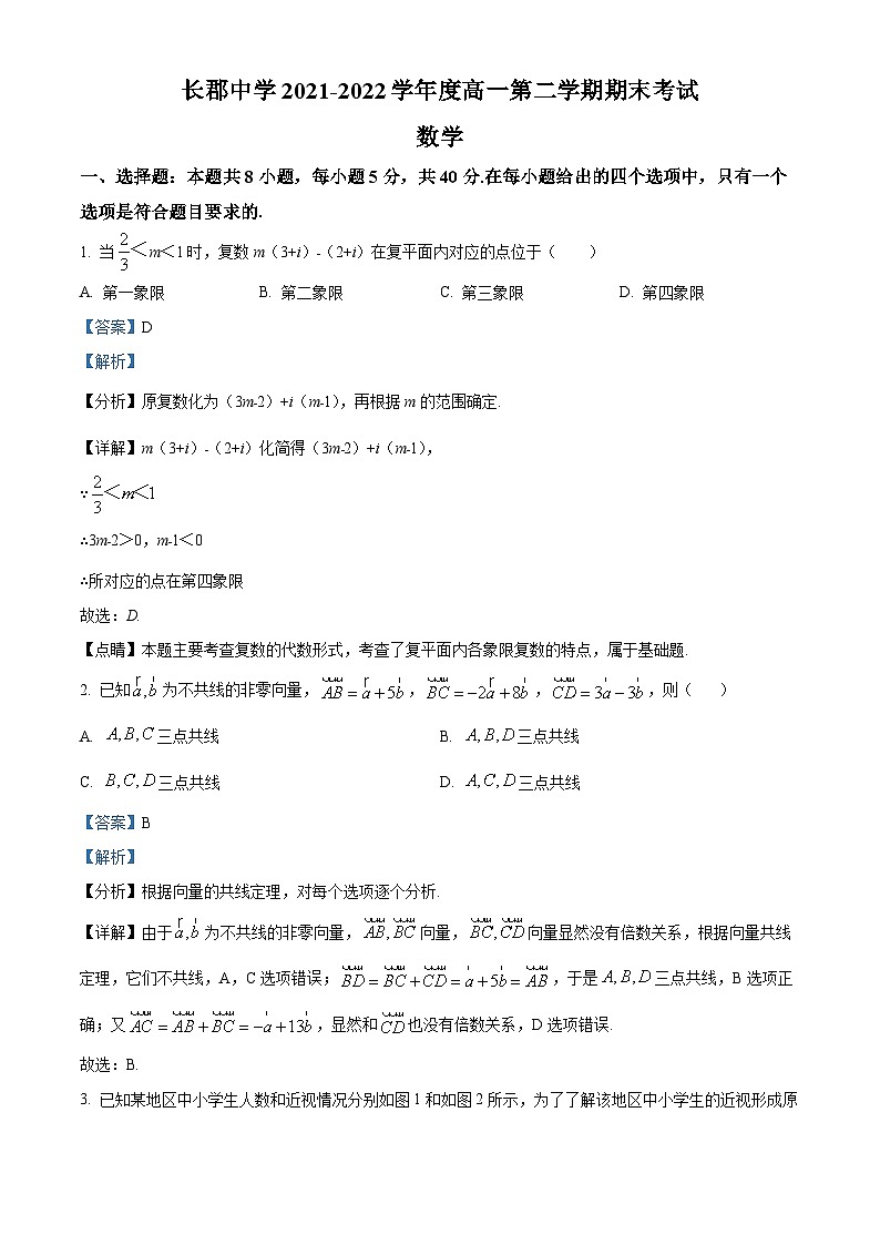精品解析：湖南省长沙市长郡中学2021-2022学年高一下学期期末数学试题（解析版）第1页