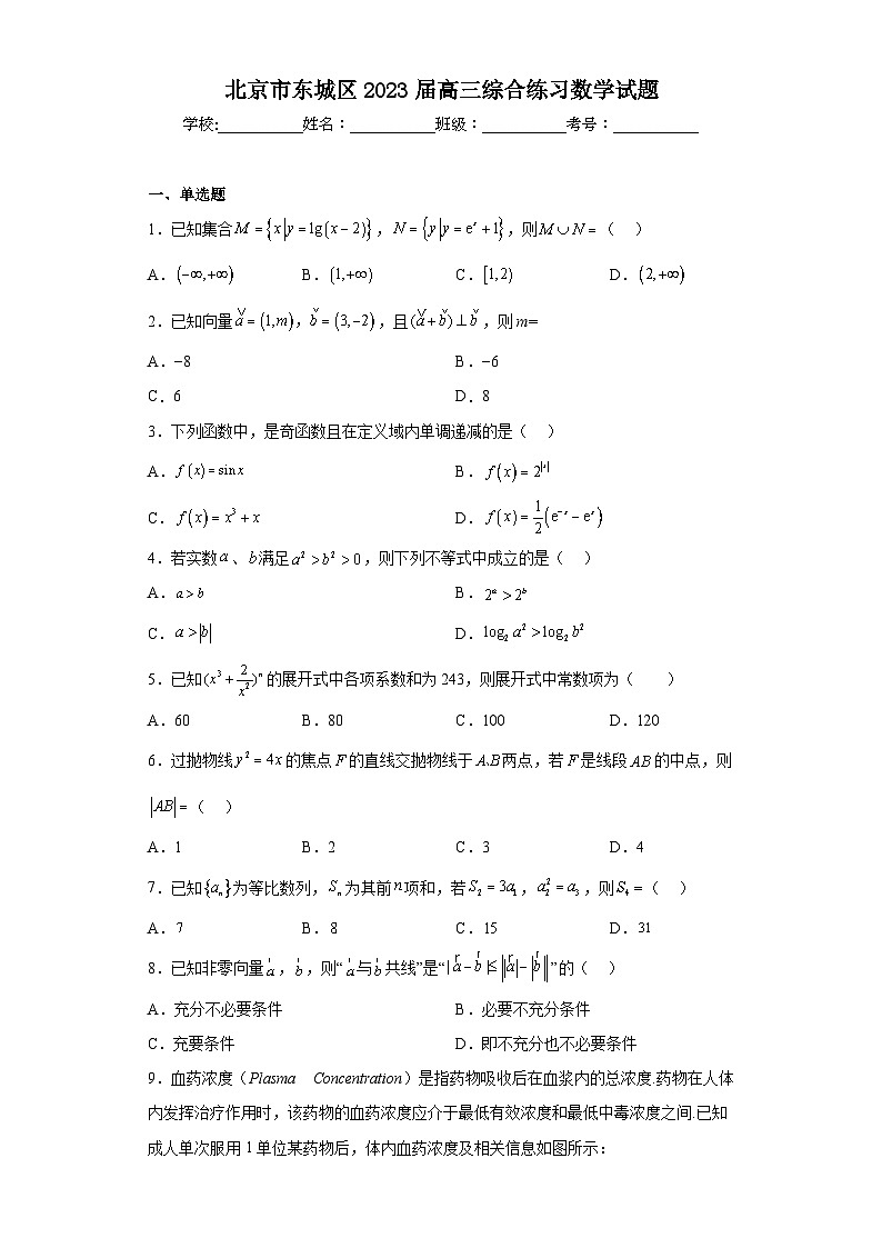 北京市东城区2023届高三综合练习数学试题（含解析）第1页