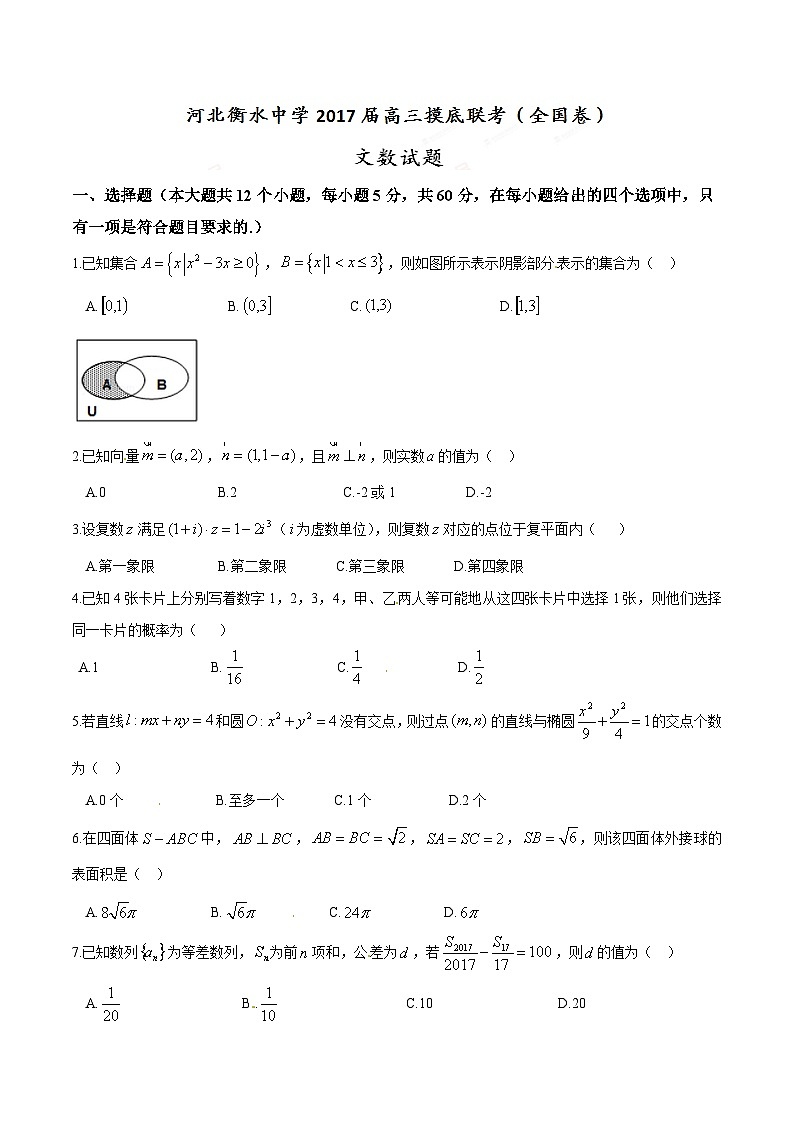 河北省衡水中学2017届高三9月联考摸底（全国卷）文数试题解析01