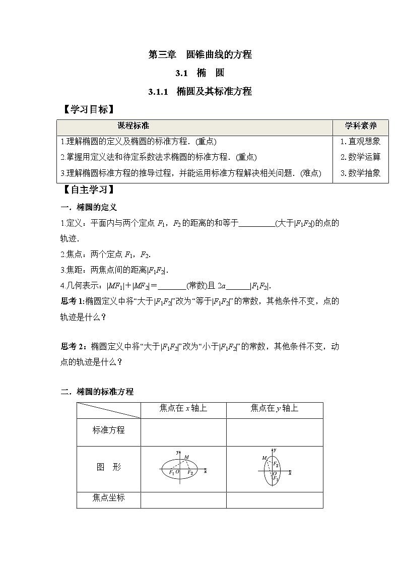 3.1.1 椭圆及其标准方程（学案）-高中数学人教A版（2019）选择性必修第一册01
