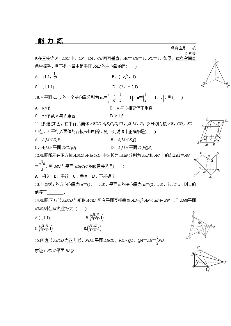 1.4.1 第1课时 空间向量与平行关系（分层练习）-高中数学人教A版（2019）选择性必修第一册第2页