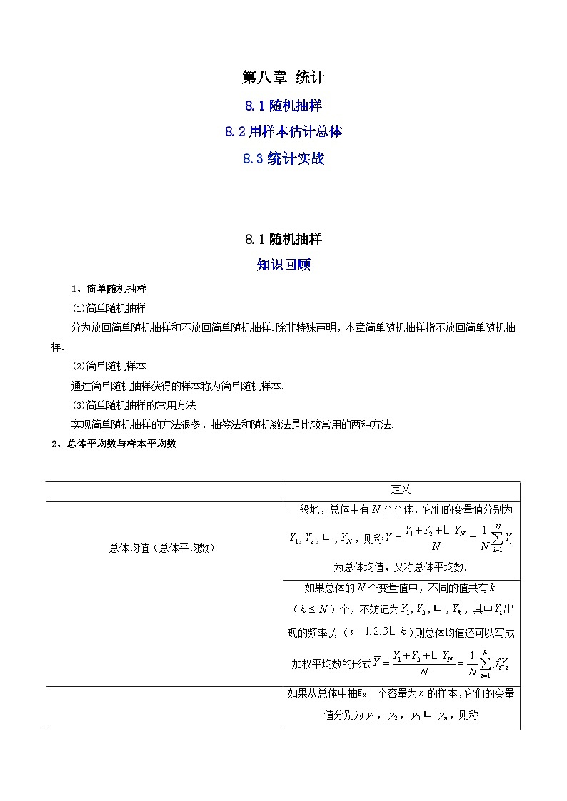 08第八章 统计——2023年高中数学学业水平考试专项精讲+测试（人教A版2019，新教材地区）01