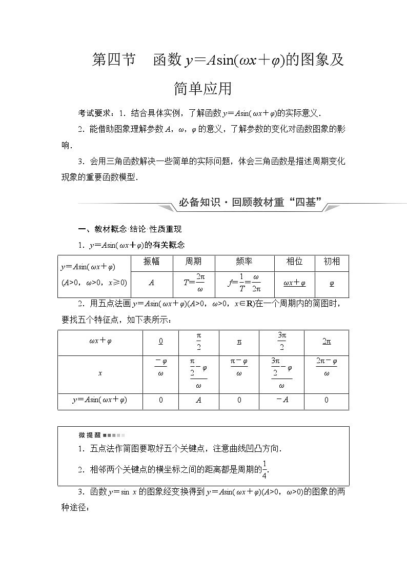 高考数学一轮复习第4章第4节函数y＝Asin(ωx＋φ)的图象及简单应用学案第1页