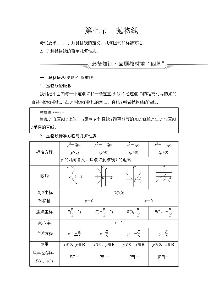 高考数学一轮复习第8章第7节抛物线学案01