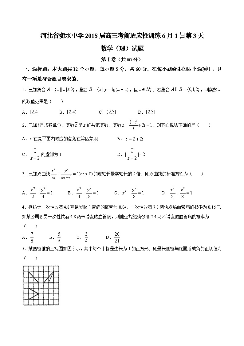 河北省衡水中学2018届高三考前适应性训练6月1日第3天数学（理）试题第1页