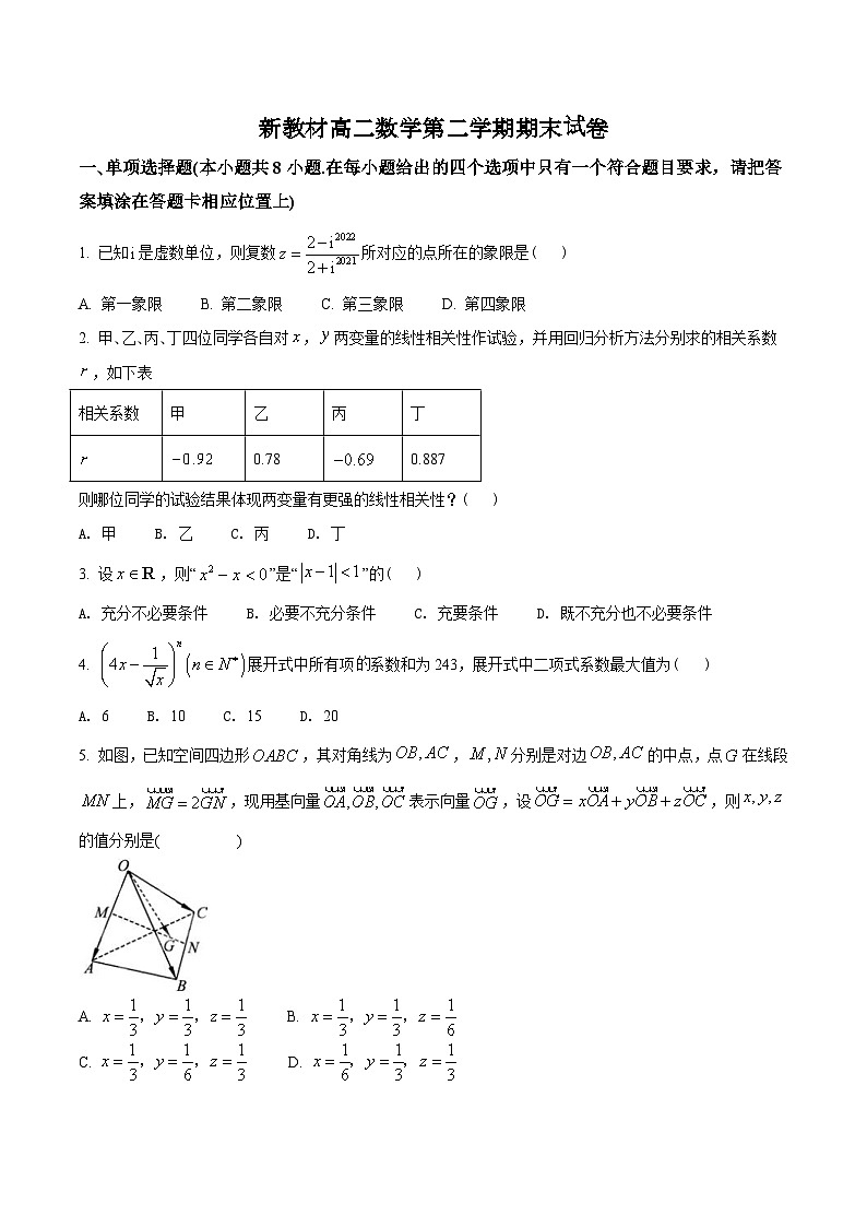 新教材高二数学第二学期期末试卷八（原卷版+教师版）第1页