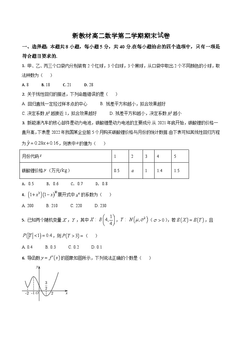 新教材高二数学第二学期期末试卷十三（原卷版+教师版）第1页