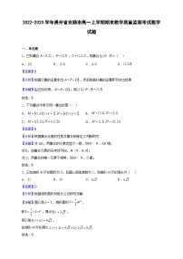 2022-2023学年贵州省安顺市高一上学期期末教学质量监测考试数学试题（解析版）