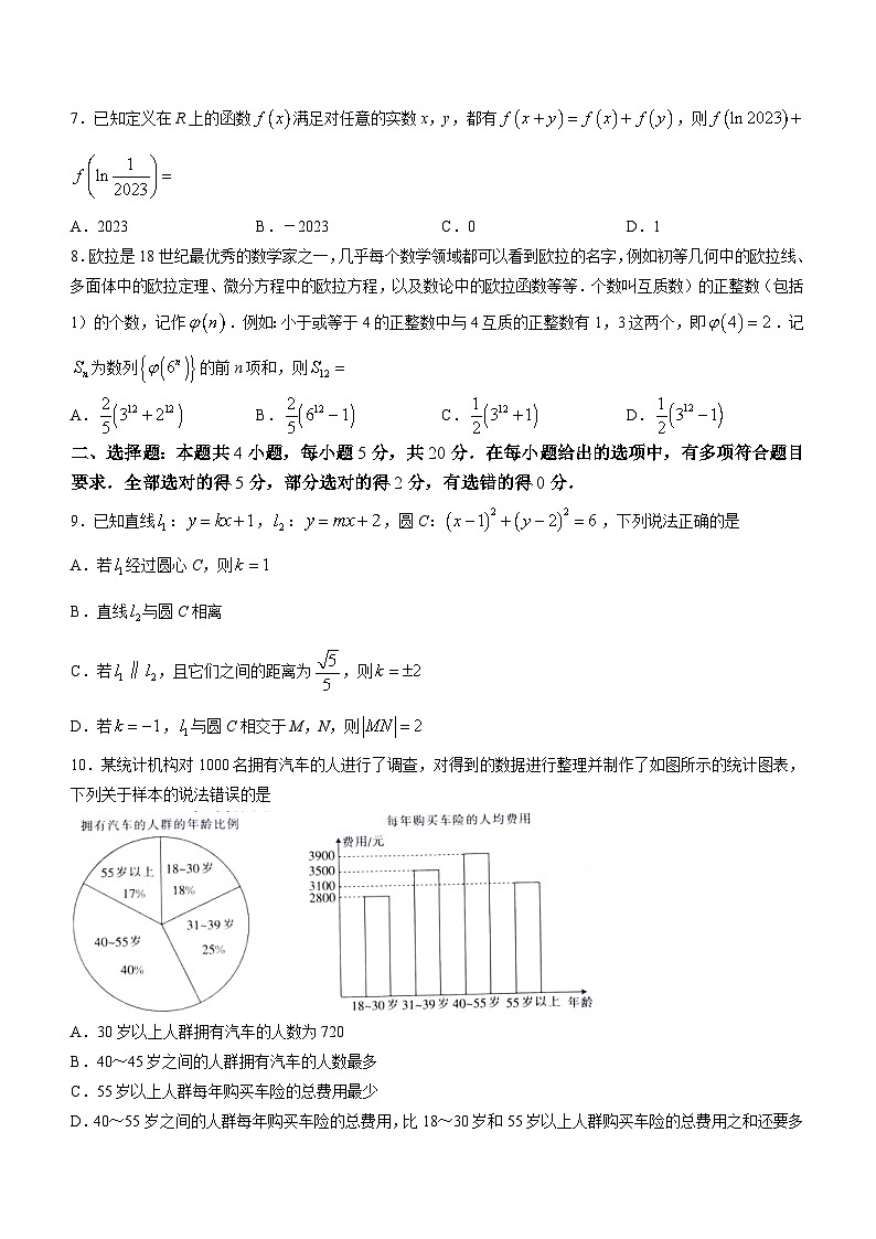 湖南省普通高中2023届高三高考前模拟数学试题及答案02
