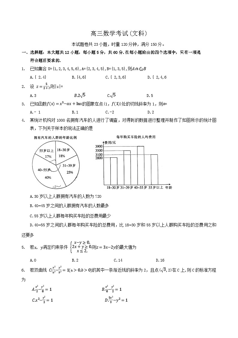 河南省部分名校2022-2023学年高三5月底联考文科数学试卷01