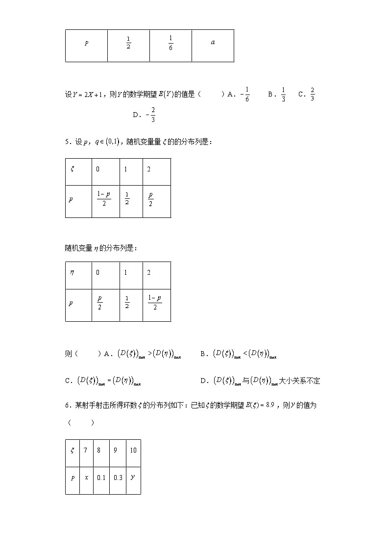 人教A版（2019）选择性必修第三册7.3离散型随机变量的数字特征 试卷02