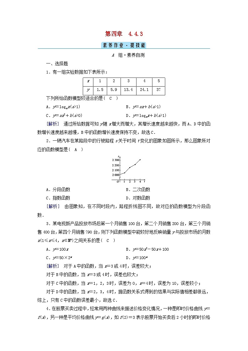 新教材2023年高中数学第4章指数函数与对数函数4.4对数函数4.4.3不同函数增长的差异素养作业新人教A版必修第一册01