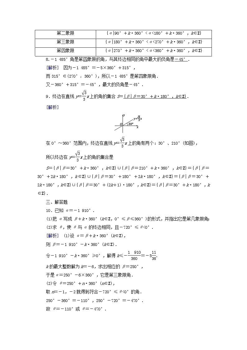 新教材2023年高中数学第5章三角函数5.1任意角和蝗制5.1.1任意角素养作业新人教A版必修第一册第3页