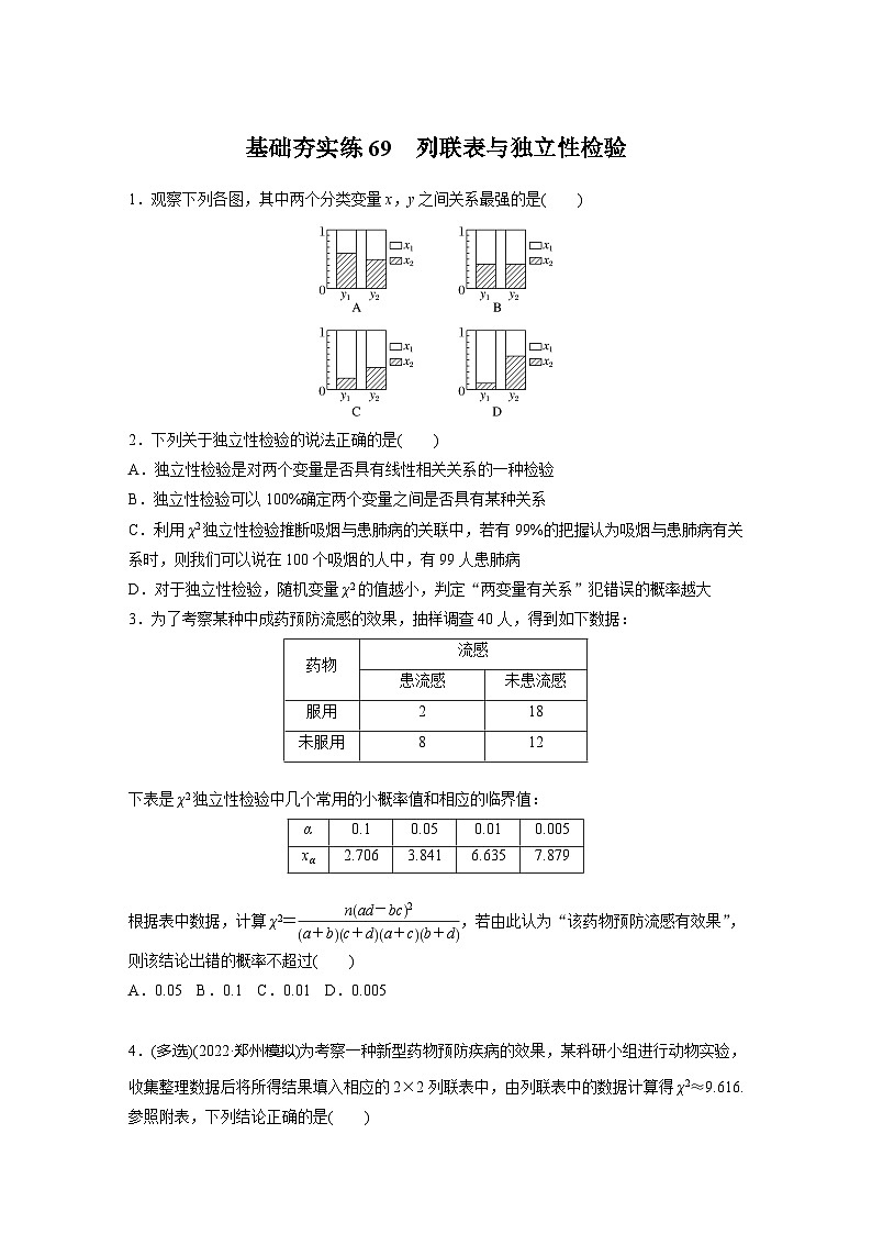2024届高三数学一轮复习基础夯实练69：列联表与独立性检验第1页