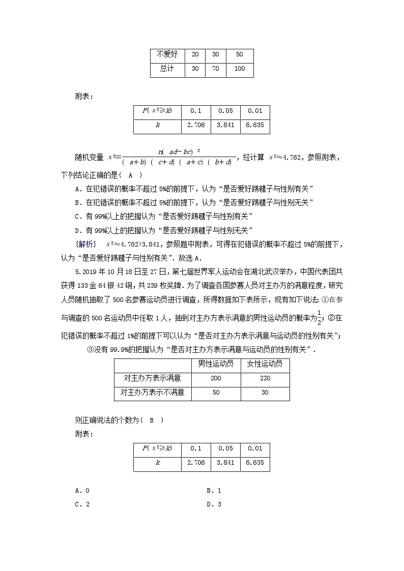 新教材2023年高中数学第7章统计案例3独立性检验素养作业北师大版选择性必修第一册02