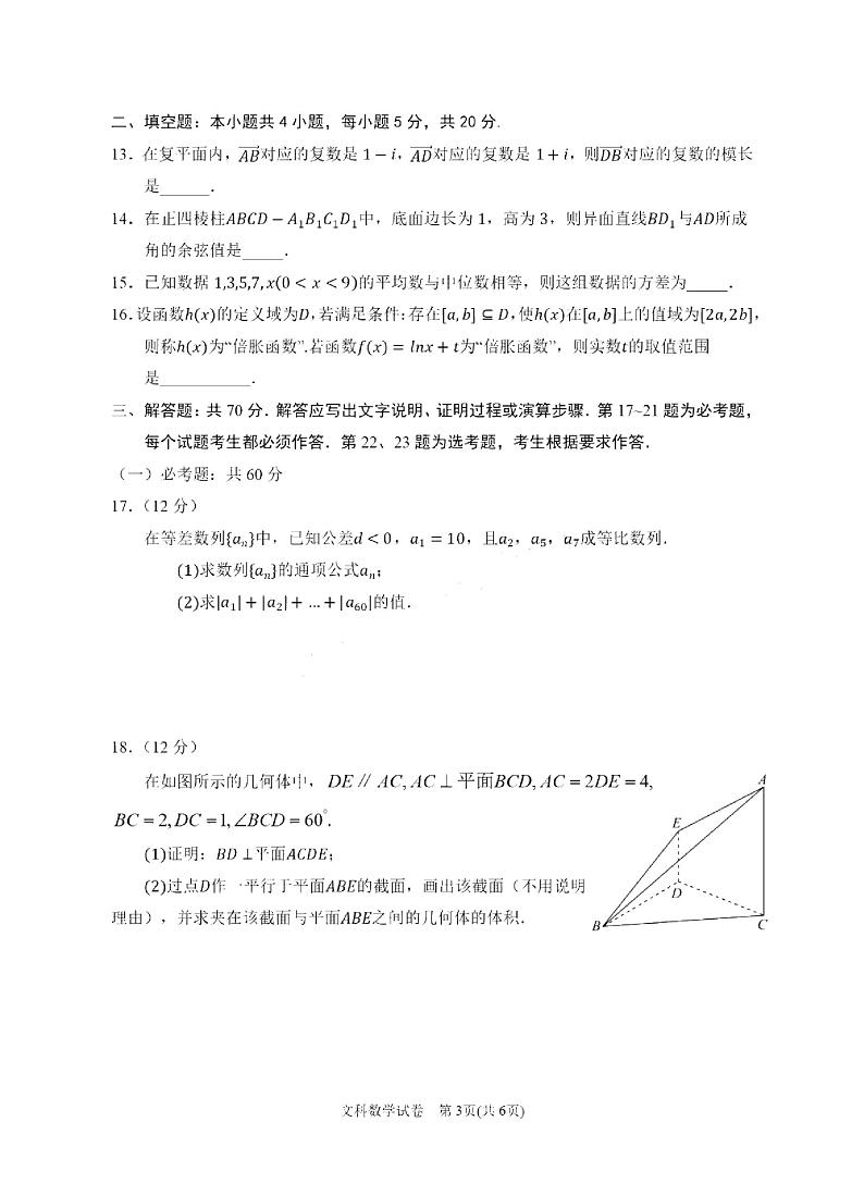 宁夏回族自治区银川一中2023届高三下学期第四次模拟考试+数学（文）+PDF版含答案第3页
