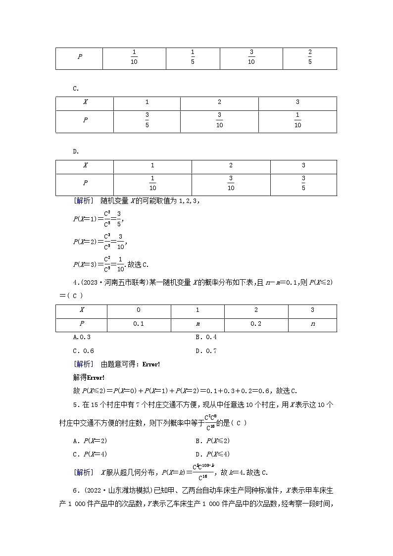 新教材适用2024版高考数学一轮总复习练案61第十章计数原理概率随机变量及其分布第五讲离散型随机变量的分布列数字特征及超几何分布第2页