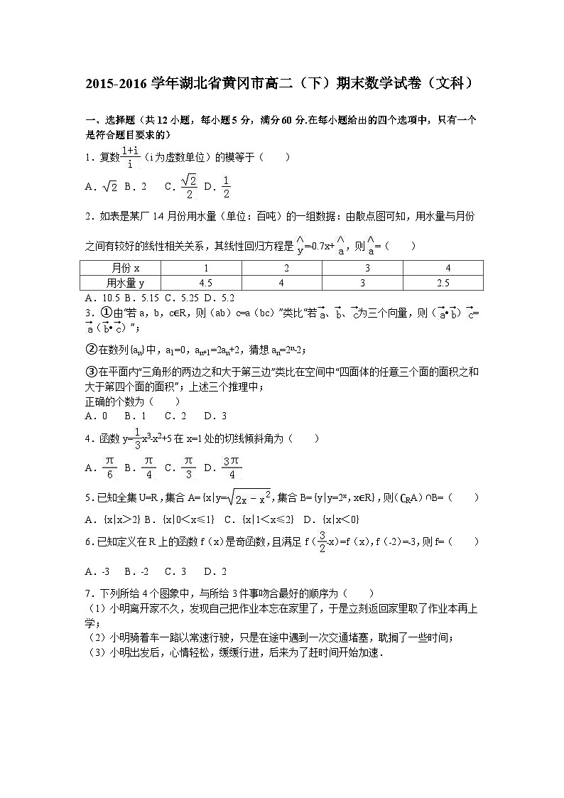 湖北省黄冈市2015-2016学年高二（下）期末数学试卷（文科）（解析版）第1页