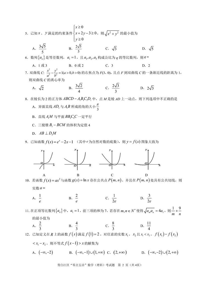 四川省成都市青白江区2021届高三“0.5诊”数学试题（理科）试题 PDF版含解析02