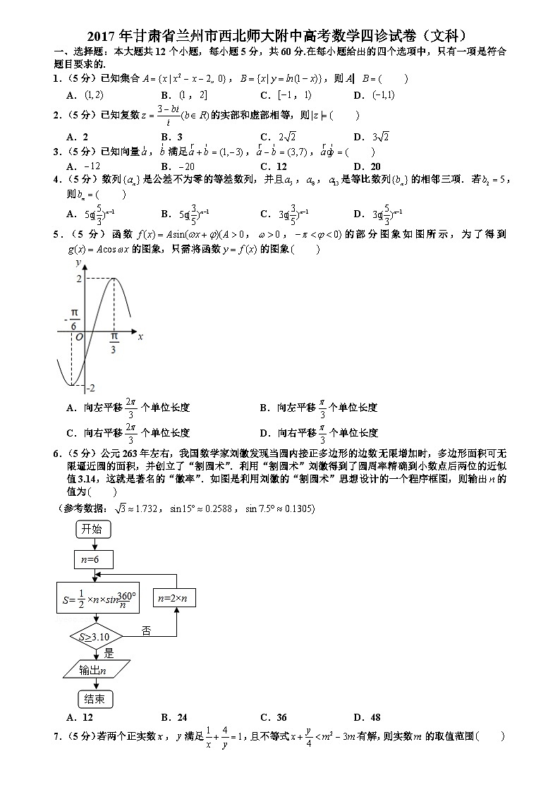 211.2017年甘肃省兰州市西北师大附中高考数学四诊试卷（文科）第1页
