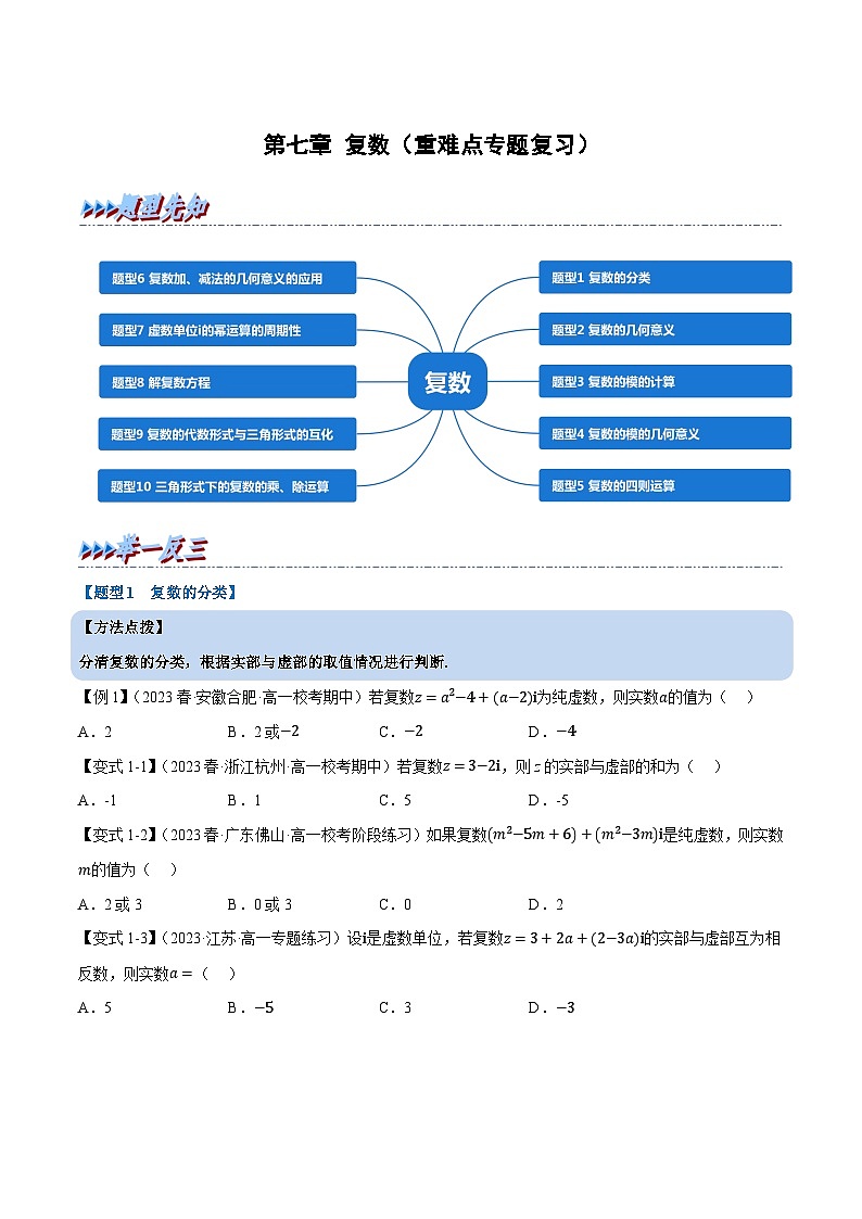 第七章 复数——高一数学期末复习重难点专项学案+期末模拟卷（人教A版2019必修第二册）（原卷版）第1页