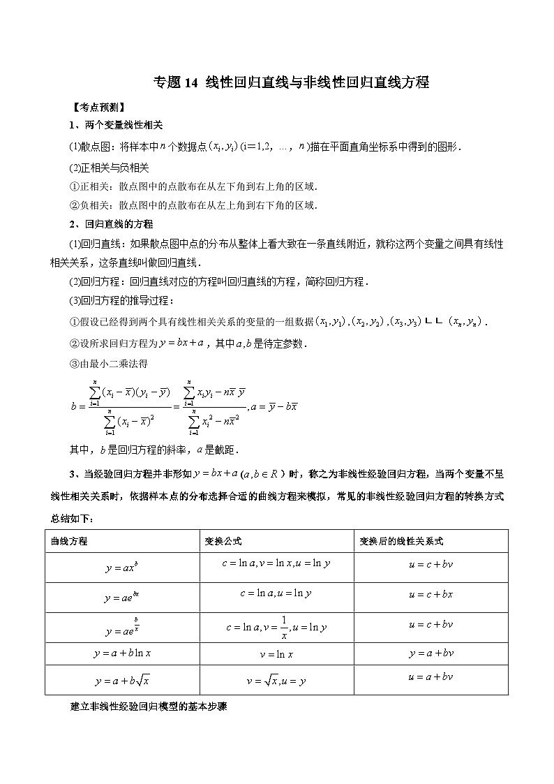 专题14 线性回归直线与非线性回归直线方程（解析版）第1页