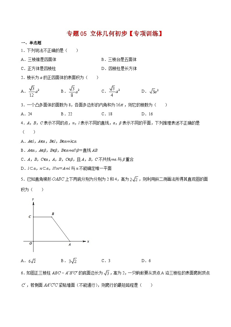 专题05 立体几何初步（专题练习）（原卷版）第1页