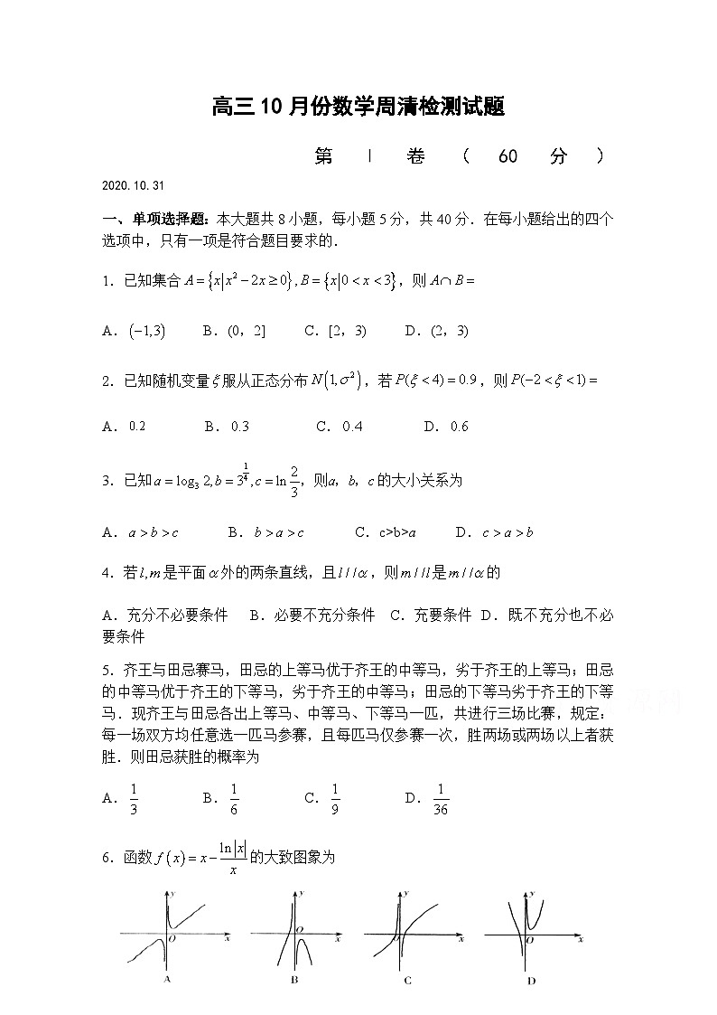 山东省临朐县实验中学2021届高三10月月考数学试卷 Word版含答案01