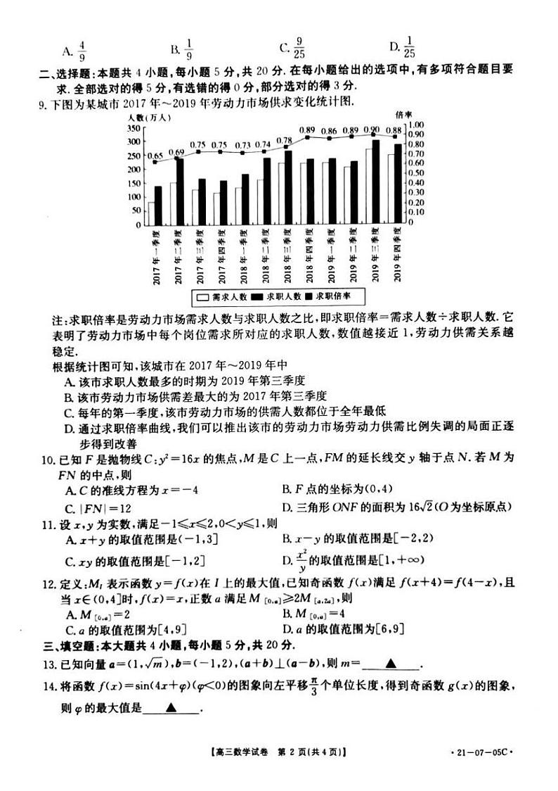 湖南省东安县第一中学2021届高三上学期第一次月考数学试卷 PDF版含答案第2页