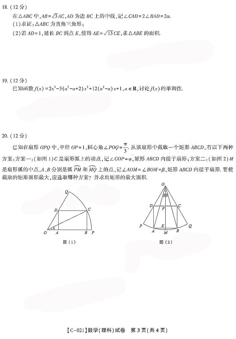 安徽省池州市第一中学2021届高三上学期第三次月考数学（理）试卷 PDF版含答案03