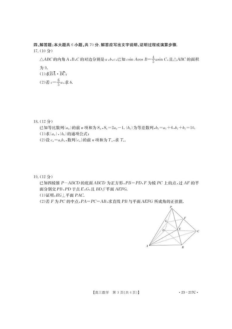 前郭尔罗斯蒙古族自治县第五中学2023届高三上学期期末考试数学试卷（PDF版，含解析）第3页