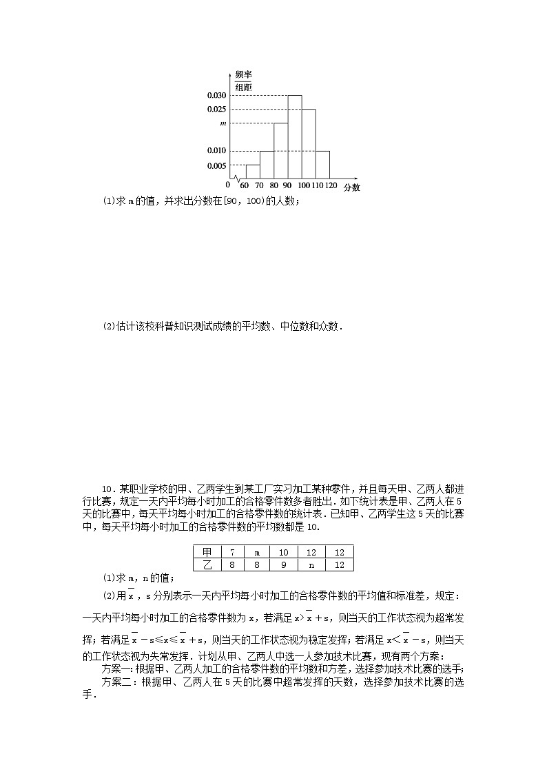 新教材高中数学第九章统计9.2用样本估计总体9.2.3总体集中趋势的估计9.2.4总体离散程度的估计课时作业新人教A版必修第二册03