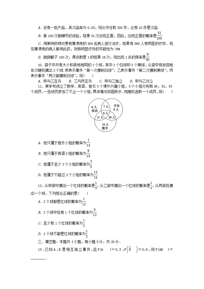 2023版新教材高中数学单元素养测评卷五第十章概率新人教A版必修第二册02