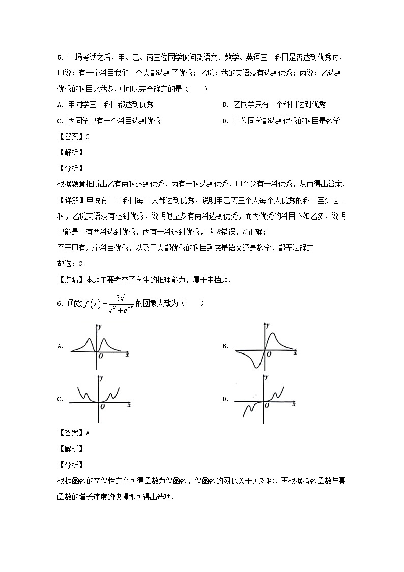 四川省泸县第二中学2020届高三下学期第四次学月考试数学（文）试题 Word版含解析第3页