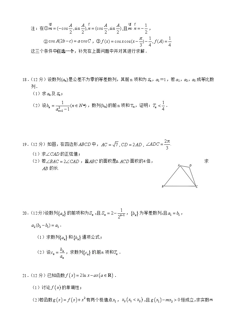 2021届甘肃省武威第六中学高三上学期第四次过关考试数学（理）试题03