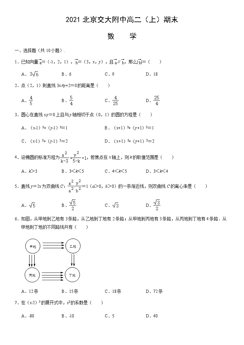 2021北京交大附中高二（上）期末数学（教师版）第1页