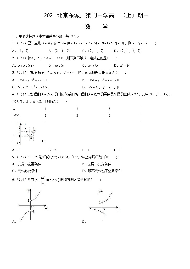 2021北京东城广渠门中学高一（上）期中数学（教师版）第1页