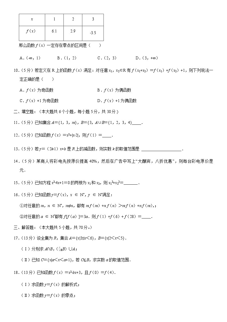 2021北京十五中高一（上）期中数学（教师版） 试卷02