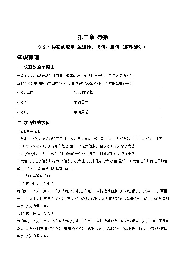 3.2.1导数的应用-单调性、极值、最值（题型战法）-备战高三数学一轮复习题型与战法精准训练（新高考专用）（原卷版）第1页