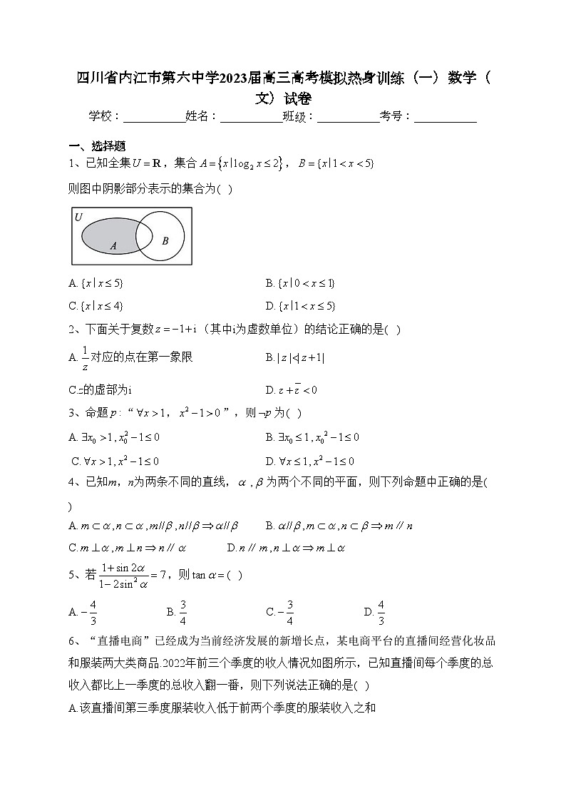 四川省内江市第六中学2023届高三高考模拟热身训练（一）数学（文）试卷(含答案)01