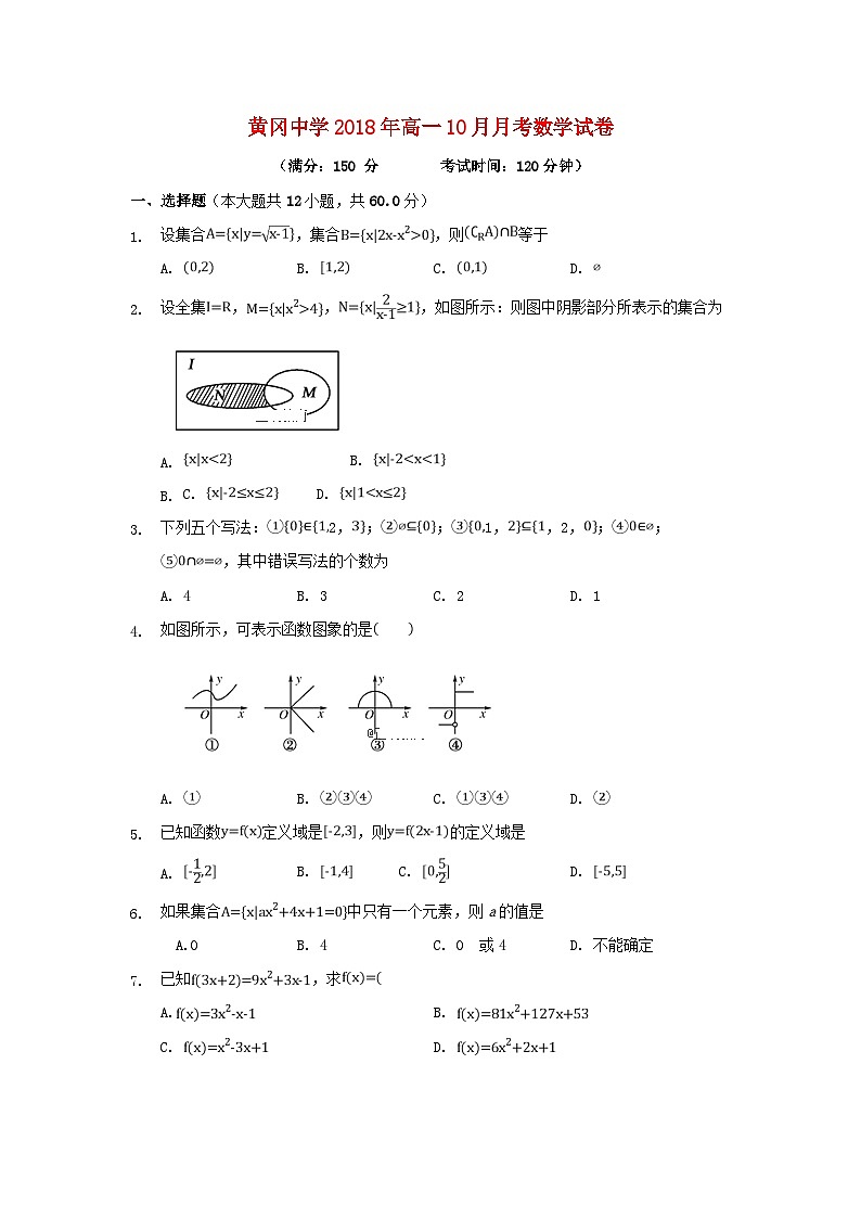 湖北省黄冈市麻城实验高中2018_2019学年高一数学10月月考试题第1页