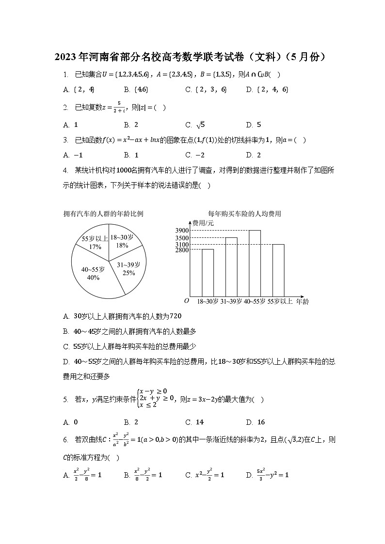2023年河南省部分名校高考数学联考试卷（文科）（5月份）第1页