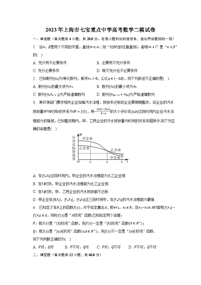 2023年上海市七宝重点中学高考数学二模试卷第1页