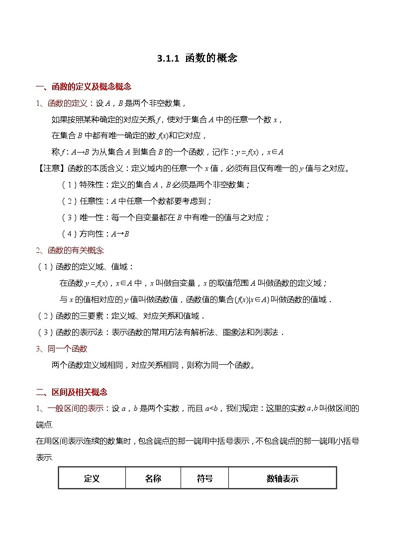 3.1.1 函数的概念-高一数学上学期同步讲与练(人教A版必修第一册)（原卷版）第1页
